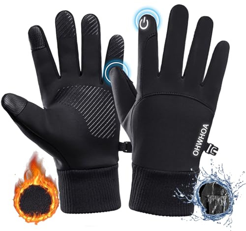 OHWHOA Guanti Invernali Antivento Termici Impermeabili per Uomo e Donna, Guanti da Caldi Sportivi con Touch Screen per Moto, Bici, Corsa, Guida, Sci, Snowboard, Alpinismo, Trekking