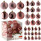 Prextex Rose Gold 36-Piece Shatterproof Christmas Ball Ornament The Perfect Glitter Balls, Christmas Tree Baubles Christmas Decorations, Exquisite Xmas Combo of 36 Christmas Balls and Shape Styles
