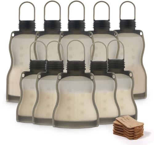 Haakaa Combo de bolsas de almacenamiento de leche materna de silicona, 255.1 g (5 unidades) + 124.7 g (5 unidades), reutilizables a prueba de fugas, almacenamiento de leche materna, bolsas de