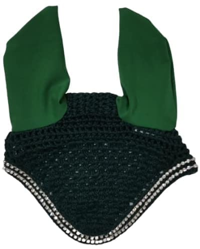 Saddles World Handcrafted Crochet Fly Veil with Ears Horse Bonnet (Green, Pony)