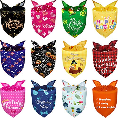 Xuniea 12 Pieces Holiday Dog Bandanas Dog Patriotic Birthday Daily Festival Scarf Costume Supply for Cats Pets Costum(Large)