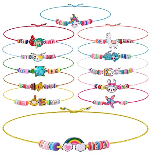 Magicat Lot de 12 bracelets de qualité supérieure pour fille I Licorne, chouette, fleurs I Bracelet d'amitié fait à la main pour enfants pour anniversaire I Parfait comme cadeau ou cadeau Bijoux