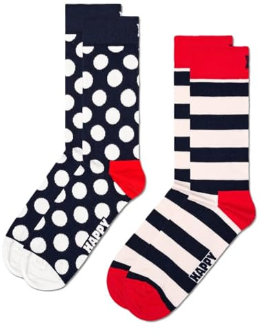 Happy Socks Unisex 2-pack Classic Big Dot, Blau, Rot, Weiß, 41-46 EU