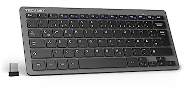 TECKNET Slim Kabellose Tastatur, Deutsches Layout QWERTZ, 2.4 GHz, 78 Tasten Mini Wireless Tastatur mit Nano USB Empfänger für Windows 11/10/8/7/Vista/XP and Android Smart TV - Grau