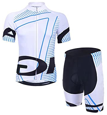 Fahrrad Trikot Kurzarm Set Herren Mountainbike Radtrikots und Gepolsterte Radhose mit 9D Gepolsterten Kissen, Radfahren MTB Jogging (Color : White, Size : L)