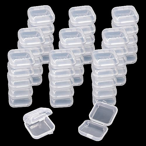 NEETUE 80 pcs Mini Clear Plastic Jewelry Box Earring Storage Box Small Storage Containers with Hinged Lids for Crafts Screws Art Embroidery Nail Accessories, 1.38x 1.38x 0.78Inches (Clear)