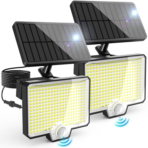 AUDERWIN 294 LED Split Solar Motion Sensor Outdoor Lights, 2600Lm Solar Flood Lights, IP67 Waterproof Outside Solar Powered Security Spot Lights for Porch Patio Yard Garage Fence Garden, 2 Pack Black
