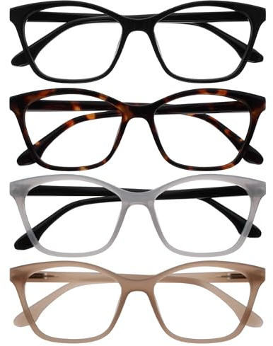 OPULIZE KAT Set di 4 Occhiali da Lettura - Montatura a Occhi di Gatto - Nero, Marrone, Grigio, Tortora - Uomo e Donna - Cerniere a Molla - RRRR59-127U - +2.00