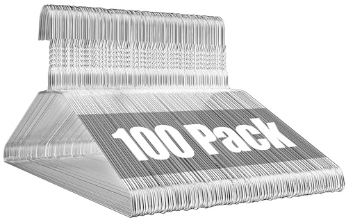 Fotoumgl Wire Metal Clothes Hangers Bulk 100 Pack, 16 Inch 12 Gauge Standard Size, Slim Space Saving for Coat Suits Shirts Pants Skirts, Non Slip, Silver