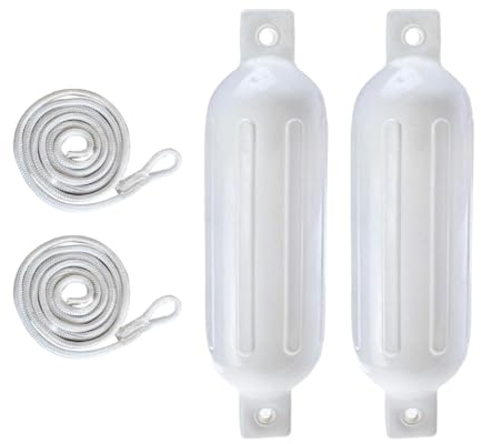 Baoblaze 2X Bootsfender, aufblasbare Kotflügel, 6 mm x 1,5 m Lange Seile, einfache Installation, PVC-Antikollisions-Bootsstoßstangen für das Anlegen auf See, Weißes G0-weißes Seil