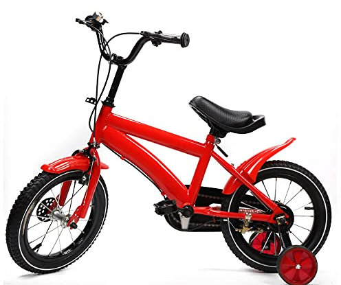 DGJMuu 14 Zoll Kinderfahrrad Fahrrad mit Stützrädern, Kohlenstoffstahl-Legierung Kinder Lauflernrad Höhe Einstellen für ab 3-6 Jahre Ausbildungsfahrzeuge Jungen Mädchen Kinder (Rot)