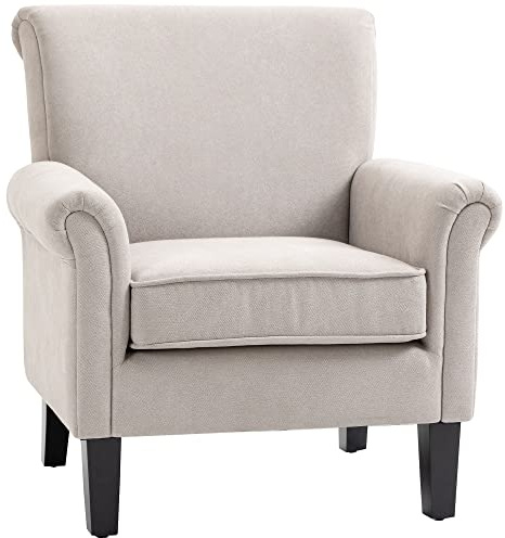 HOMCOM Poltrona d'Arredo in Stile Nordico con Braccioli, Poltrona Imbottita in Legno e Poliestere, 79x78x87 cm, Grigio e Marrone