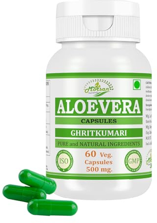 Morsan Nutraveda Aloe Vera (Ghritkumari, Aloevera) Capsules, Herbal Supplements, Pack of 60 X 500 mg. Veg. Capsule (Pack of 1)