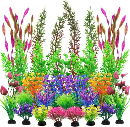 QUOZUO 25pcs Colorful Aquarium Artificial Plastic Plants Decoration, Grass Aquarium Decor Set, Fish Tank Decorations Hides Accessories