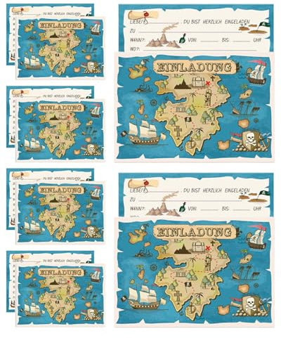 KGDUYC 12 Pezzi biglietti d'invito per compleanni dei bambini - biglietti d'invito pirata, mappa del tesoro dei pirati, inviti per ragazzi festa dei pirati inviti per feste ragazzi ragazze