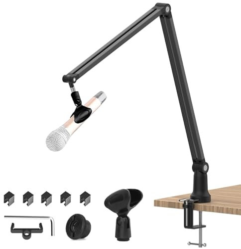 Focenat Einstellbar Mikrofon Arm, Professionell Mikrofonständer, Mikrofon Ständer, Mikrofonarm Boom Arm, für 3/8 5/8 Adapter Mic, Kompatibel mit Blue Yeti Mikrofon