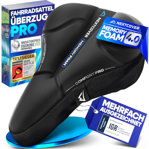 Nextcover® Fahrradsattel Überzug CoverPro mit [Memory Foam 4.0] - Ergonomischer Gel Sattelbezug Fahrrad - Sattelüberzug gepolstert I Fahrradsitz Polster für Damen & Herren Trekking