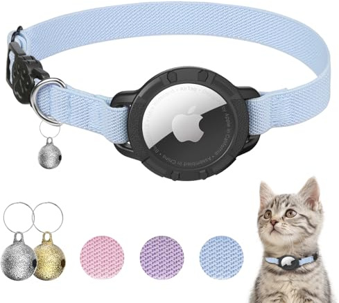 AirTag Cat Collar, Stretchy Collar with Apple Air Tag Holder and Bell