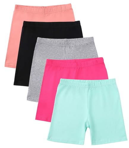 duxyoz 5 Pack Girls Cycling Shorts Breathable Safety Dance Dress Short Kids Children Teen Cotton Stretchy Undershorts Multipack Cartwheel Bike Shorts Summer Clothes Set Multicolor 11-12 Years