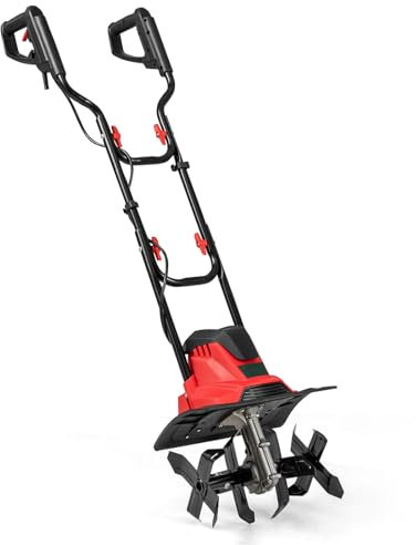 GOPLUS Motobineuse Electrique Filaire 1200W, Motoculteur Manuelle à Fraise 10 A, Largeur de Travail et Profondeur de Travail 22 cm, Ameublisseur Électrique, Fraiseuse de Jardin (Rouge,Largeur 36,5)