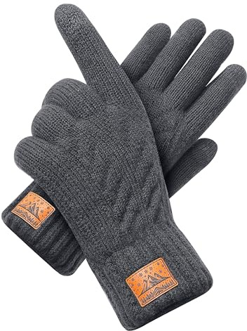 CHENMEI Winter Thermal Gloves for Men Women - Warm Touchscreen Gloves with Black Fleece Lining, Soft Wool Knit Elastic Cuff for Skiing Walking Running