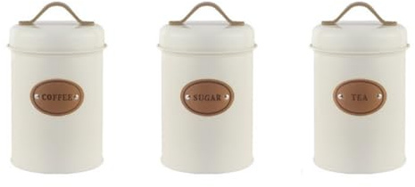 Juego de 3 botes de cocina vintage de metal para almacenamiento de alimentos, tarros de almacenamiento de metal resistentes con tapas para café, té, azúcar, recipiente de cocina vintage