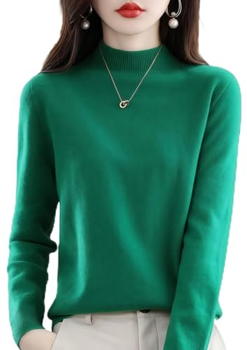 Nya kashmirtröjor för kvinnor, halv polokrage långärmad jumper stickad pullover, gRÖN, L