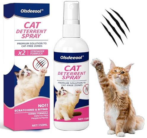 Olsdeeool Cat Deterrent Spray,150ml Natural Repellent Spray,Scratch Deterrent for Furniture, Sofas, Rugs, Curtains, Plants,Indoor & Outdoor Keep Cats Kittens Away, No Alcohol