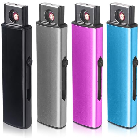 Pack de 4 mecheros electrónicos a prueba de viento, encendedor eléctrico con batería, USB, encendido de doble cara, sin llama, sin gas