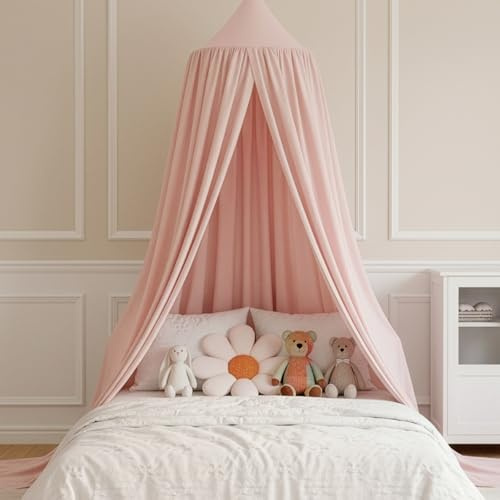 BREEZENEST Bed Canopy Mosquito Net for Twin/Full/Queen Beds – Soft Polyester Bed Cover, Breathable & Skin-Friendly, Blocks Glare, Protects Against Mosquitoes, Easy Installation (Pink)