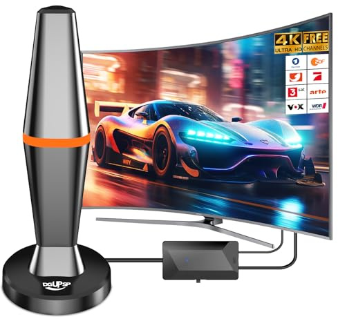DVBT2 Antenne Innen, 2026 Neueste TV-Antenne mit 80KM Reichweite, Unterstützt 4K 1080P Full HD, DVB-T/T2 Digital Antenne für Smart TV, Ideal für Wohnungen und Häuser