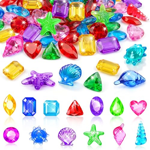Jouet Pierres Precieuses, 100 PCS Jouet Diamant pour Enfants, Diamant Jouets Trésor, Gemmes de Plongée Colorés,Chasse au Tresor Enfant Gemmes pour Fêtes à Piscine Jeux de Plage Chasses au Trésors (C)