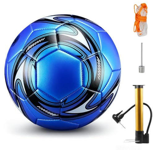 RNPKZ Fotboll storlek 5, fotboll barn, professionella träningsbollar för fotboll med pump och nätpåse, extremt slitstark, lätt och mjuk fotboll, bättre kick/kontroll/kast, blå