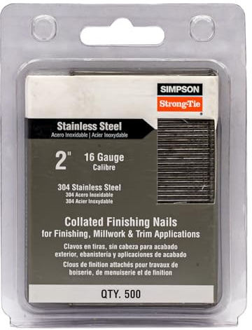 Simpson Strong Tie S16N200FNB 2-Inch 16 Gauge Straight Finish Nails Similar to Hitachi and Paslode Style 304 Stainless Steel, 500 Per Box