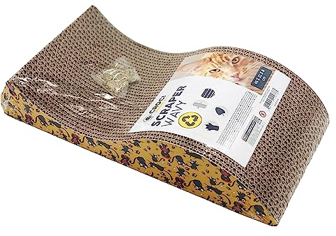 Croci Wavy - Kratzmatte für ausgewachsene, große und kleine Katzen, Matte mit Katzenberuhigungskratzer aus Karton und passendem Katzenminzenbeutel, Zubehör und Spiele für Haustiere zu Hause