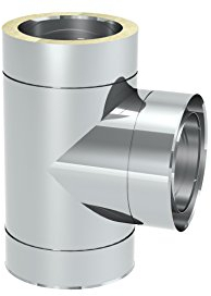 T-Anschluss 90° für doppelwandige Schornsteine DW; Innen/Außen je 0,5 mm Wandstärke; Ø 150mm Innendurchmesser, Edelstahl