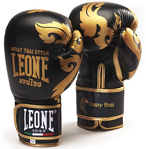Leone 1947 Guantes de Boxeo de Muay Thai Negros, 14 oz, GN031