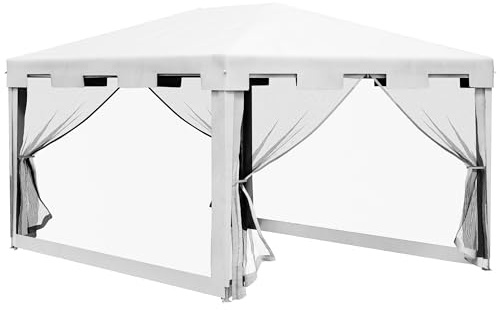 Outsunny Carpa de Jardín 4x3 m con 4 Mosquiteras Laterales, Blanco y Negro