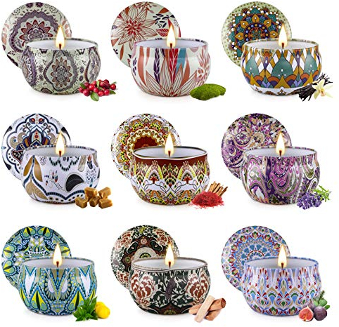 9 Pezzi Candele Profumate Regalo, Cera di Soia Candele Aromaterapia, Alleviare Lo Stress e Aromaterapia Regalo Adatto per Donne per Natale, Anniversario, Compleanno, Aromaterapia