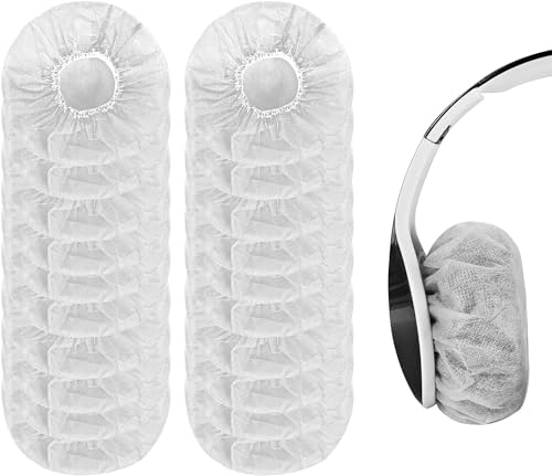 Yizhet Fundas para Almohadillas Auriculares Desechables 100 Piezas Cubierta de Auriculares para 10 a 12cm Auriculares No Tejidas Cubierta Sanitarios Elásticas Fundas de Cascos Almohadillas (Blanco)