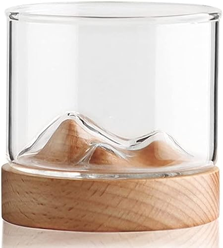 SKUZA Whiskyglas, 120 ml, kreatives Bergglas, Teetasse, Wein, Whisky, Bier, Kaffeetasse, Holzhalter, Wasserbecher