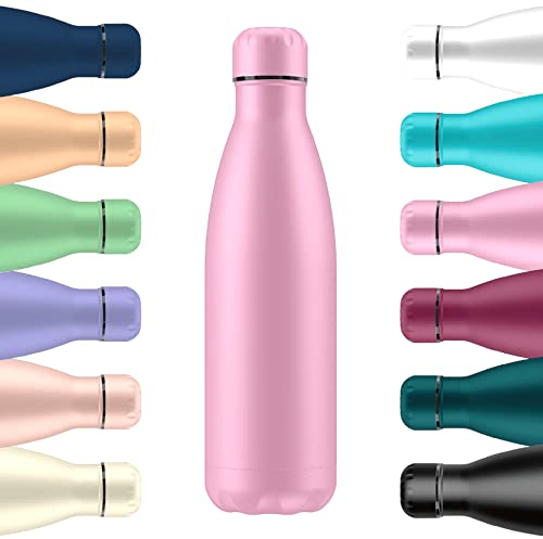 Mi Ko Mi Ka Botella de Agua Térmica de Acero Inoxidable Reutilizable | Sin BPA | Mantiene 24H Frio / 12H Calor | Hermética - Doble Pared a Prueba de Fugas (Rosa, 500ml)