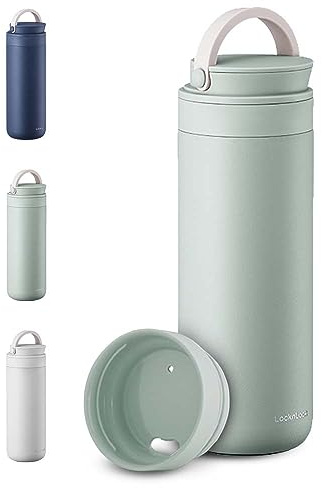 LocknLock Edelstahl Trinkflasche, Tumbler auslaufsicher, BPA-freie Thermosflasche 13h heiß & 40h kalt, Thermobecher mit Griff, mobiler Kaffeebecher mit Deckel, Trinkbecher (Mint, 475 ml)