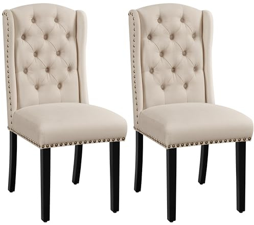 Yaheetech Juego de 2 Sillas de Comedor Tapizadas con Botones Silla Tapizada Patas de Madera Sillas Descalzadoras para Cocina Restaurante Comedor