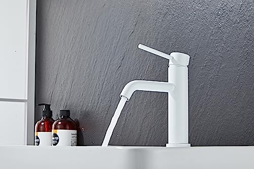 AIYA Bath Design Badarmatur aus Edelstahl | Weiß | Zeitloses und modernes Design aus Dänemark | Einhebelmischer fürs Bad | Waschtischarmatur | Hohe Qualität und Haltbarkeit