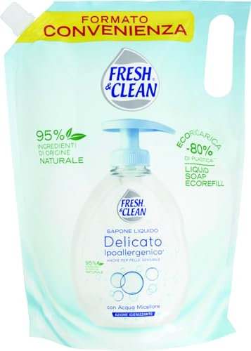 Fresh&Clean Sapone Liquido Ecoricarica Ipoallergenico Delicato 1000ml, 1000ml