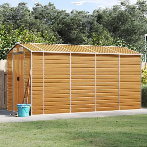 Gecheer Trädgårdsskjul, trädgårdsskjul, verktygsskjul, för utomhusbruk, verktygsskjul, verktygshus, galvaniserat stålskjul, ljusbrun 191 x 385 x 198 cm