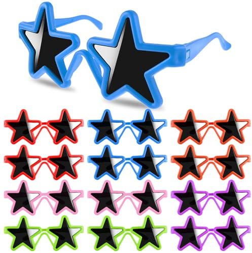 ASTER 12Pcs Star Glasses, Kids Star Sunglasses, Novelty Glasses Fun Sunglasses Bulk Disco Glasses Colorful Neon Sunglasses for Summer Beach Birthday Party Favors Photo Booth Props