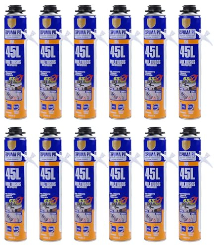 Espuma de Poliuretano de Alta Expansión Multiuso 750ml con Cánula - Protección Efectiva Contra Pérdida de Calor, Frío, Corrientes de Aire, Ruido y Humedad - 12 unidad