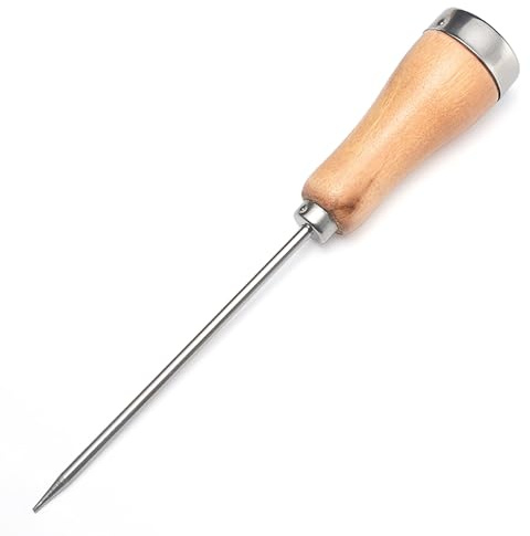 Ice Pick with Wooden Handle, 8.5 Inch Silver Stainless Steel Ice Crusher for Ice Breaking at Home and Bar (1 Pcs)
